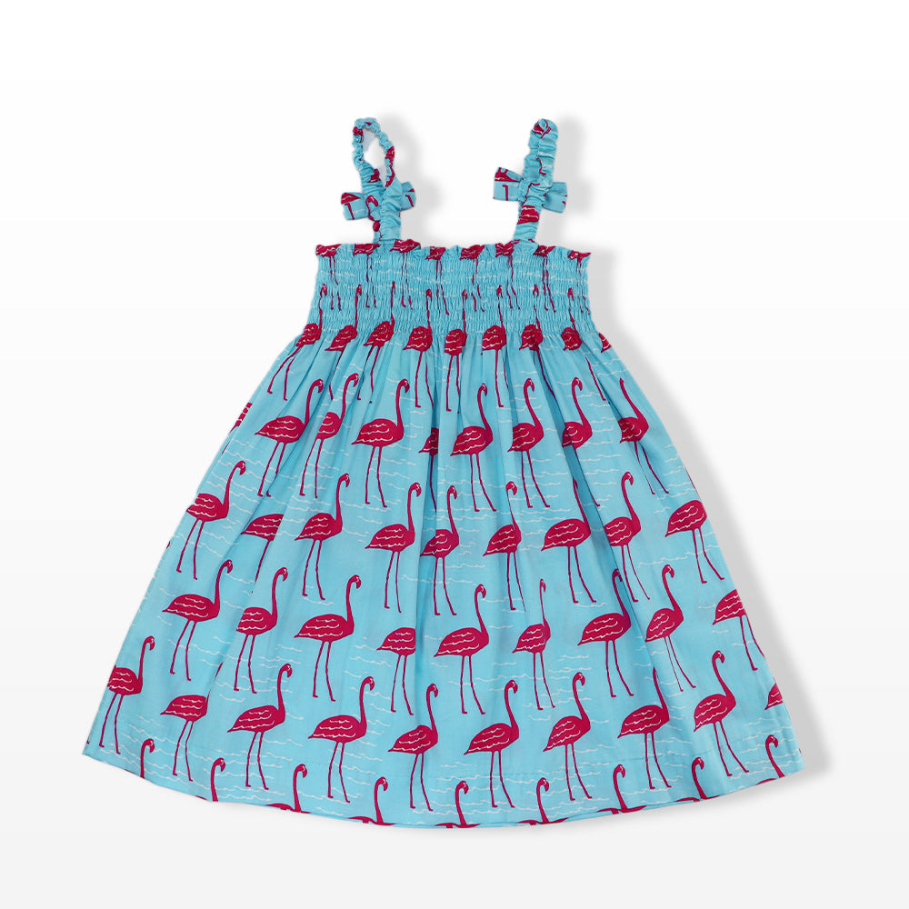 Rachel Riley Girl's Pink Flamingo Print Cotton Party Dress