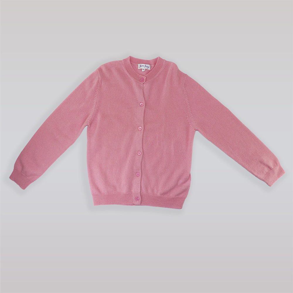 Rachel Riley Girls Pink Knit Cardigan with Scalloped Trim