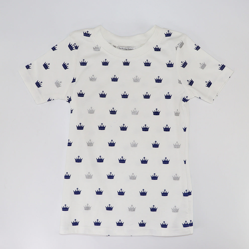 Rachel Riley Crown Print Jersey Pyjamas Ivory and Navy Set
