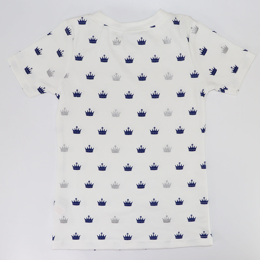 Rachel Riley Crown Print Jersey Pyjamas Ivory and Navy Set