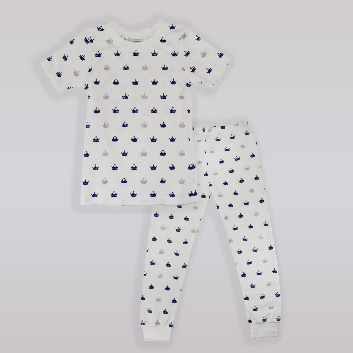 Rachel Riley Crown Print Jersey Pyjamas Ivory and Navy Set