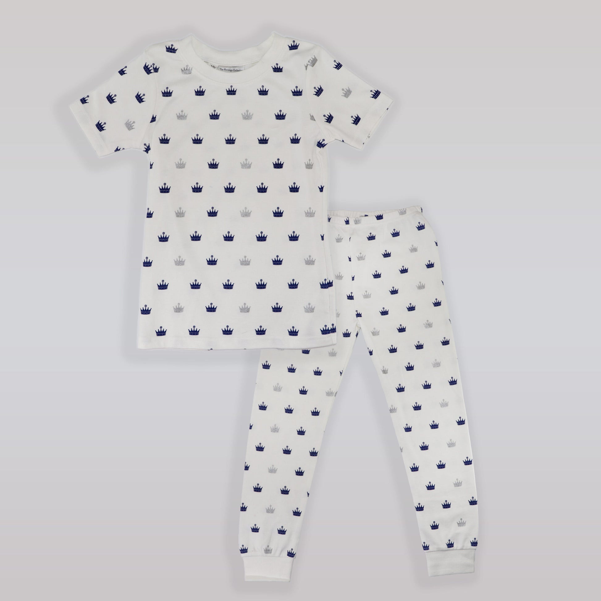 Rachel Riley Crown Print Jersey Pyjamas Ivory and Navy Set
