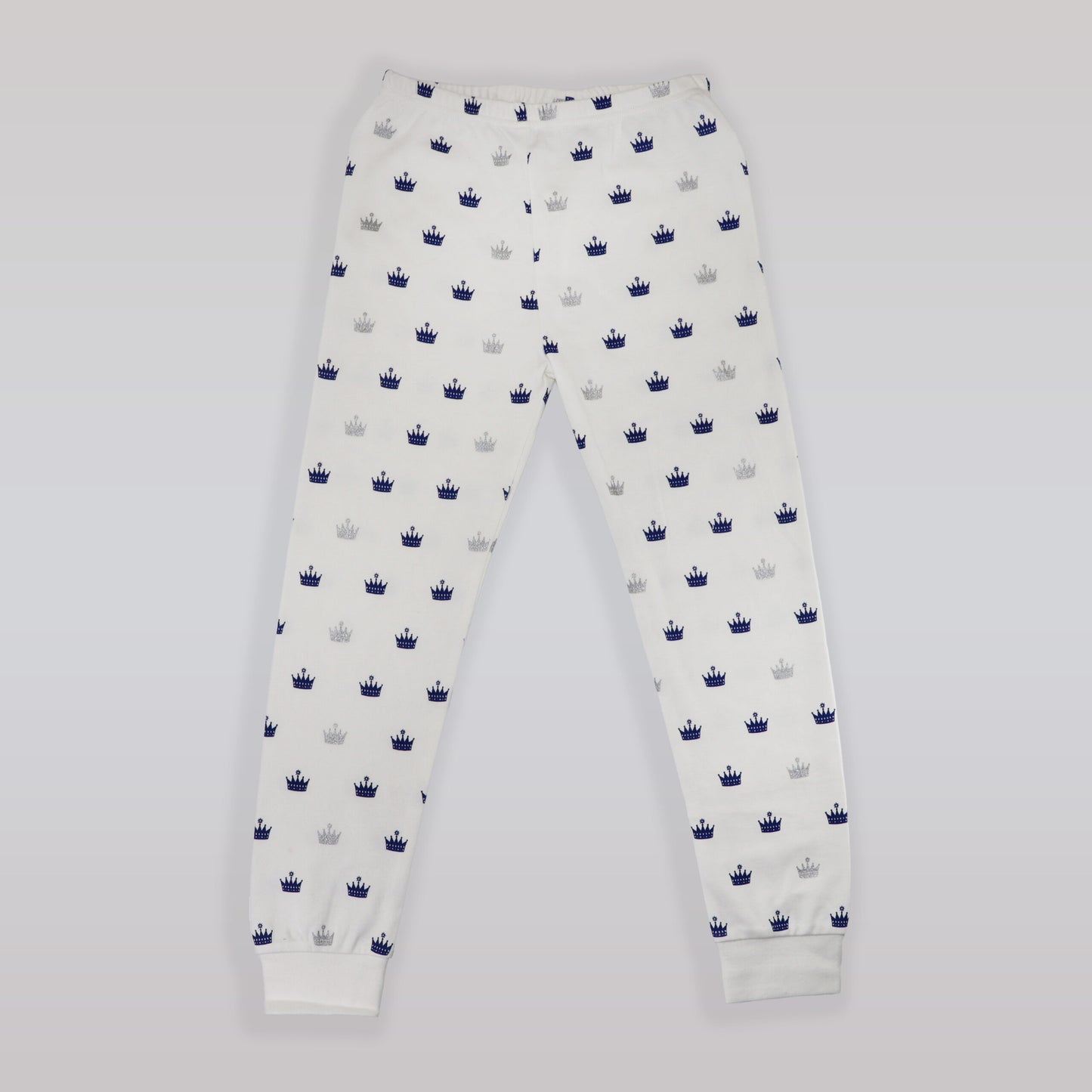 Rachel Riley Crown Print Jersey Pyjamas Ivory and Navy Set