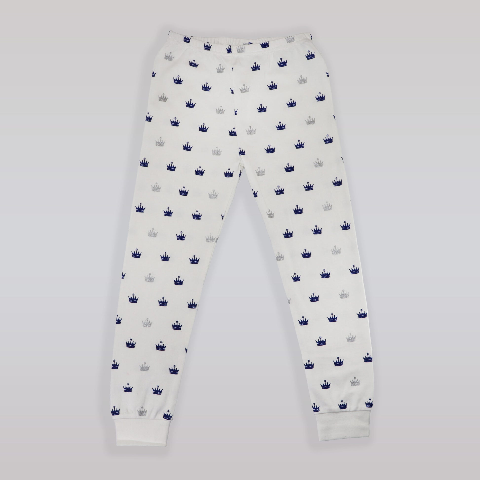 Rachel Riley Crown Print Jersey Pyjamas Ivory and Navy Set