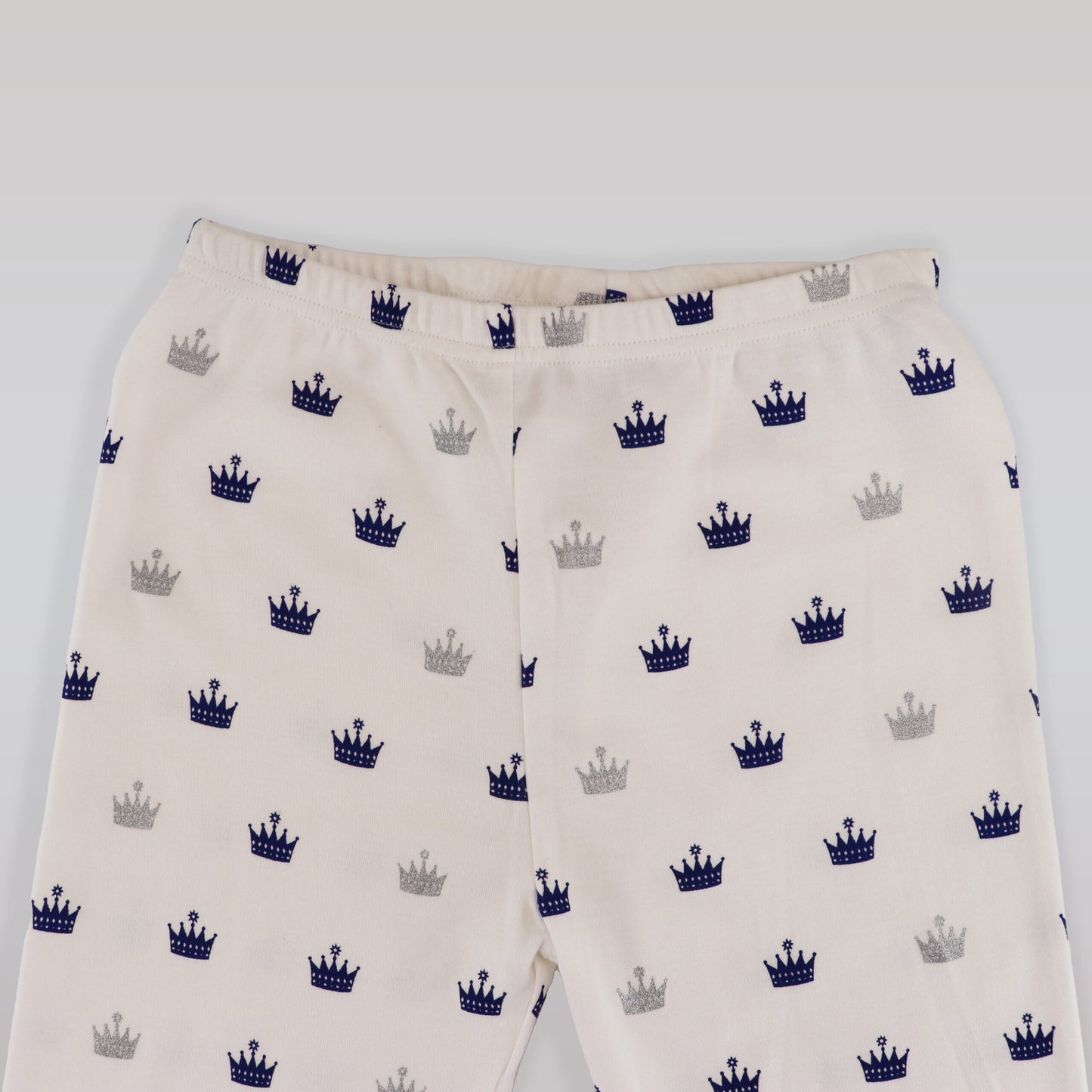 Rachel Riley Crown Print Jersey Pyjamas Ivory and Navy Set