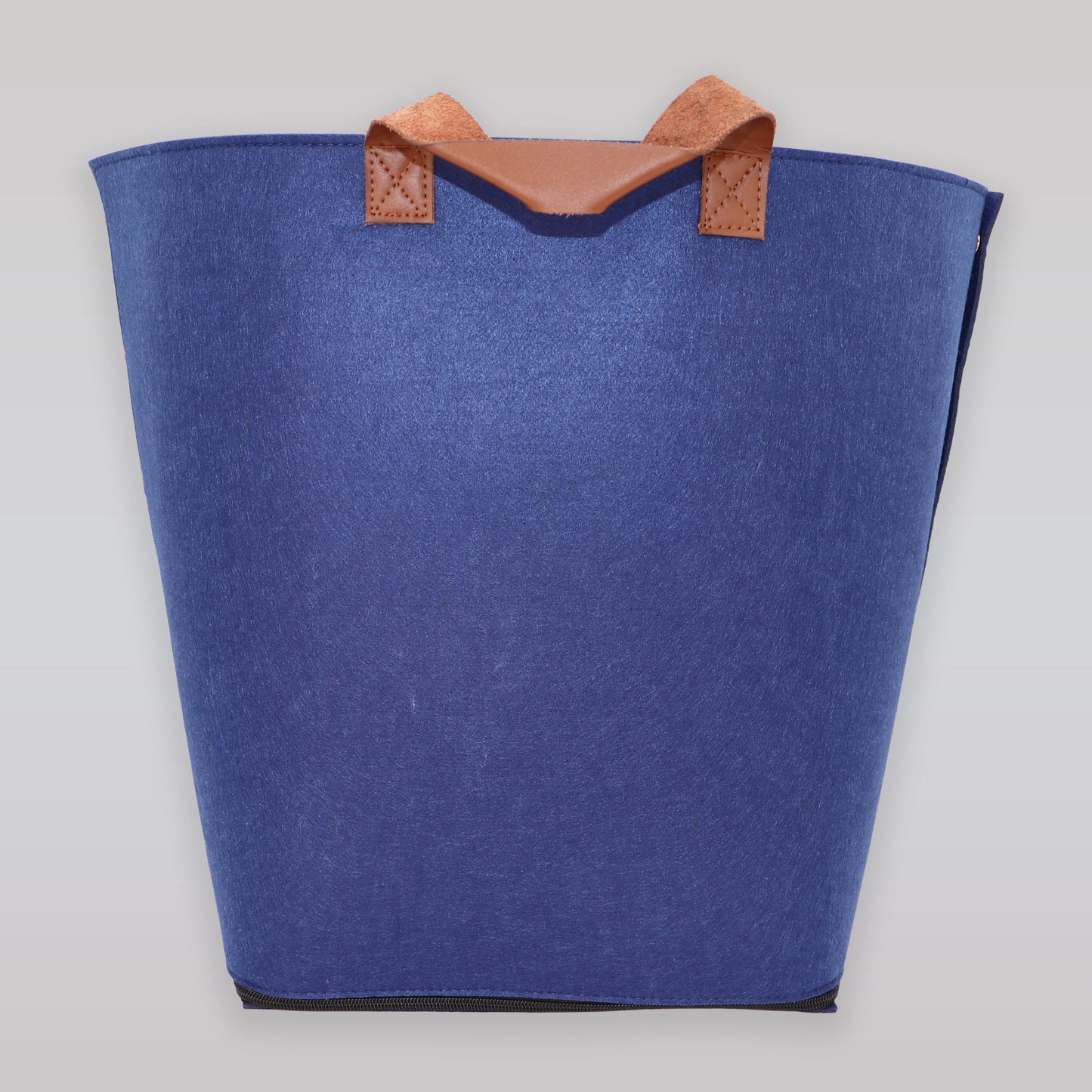 Sne Design Navy Blue Felt Storage Basket With Leather Handles