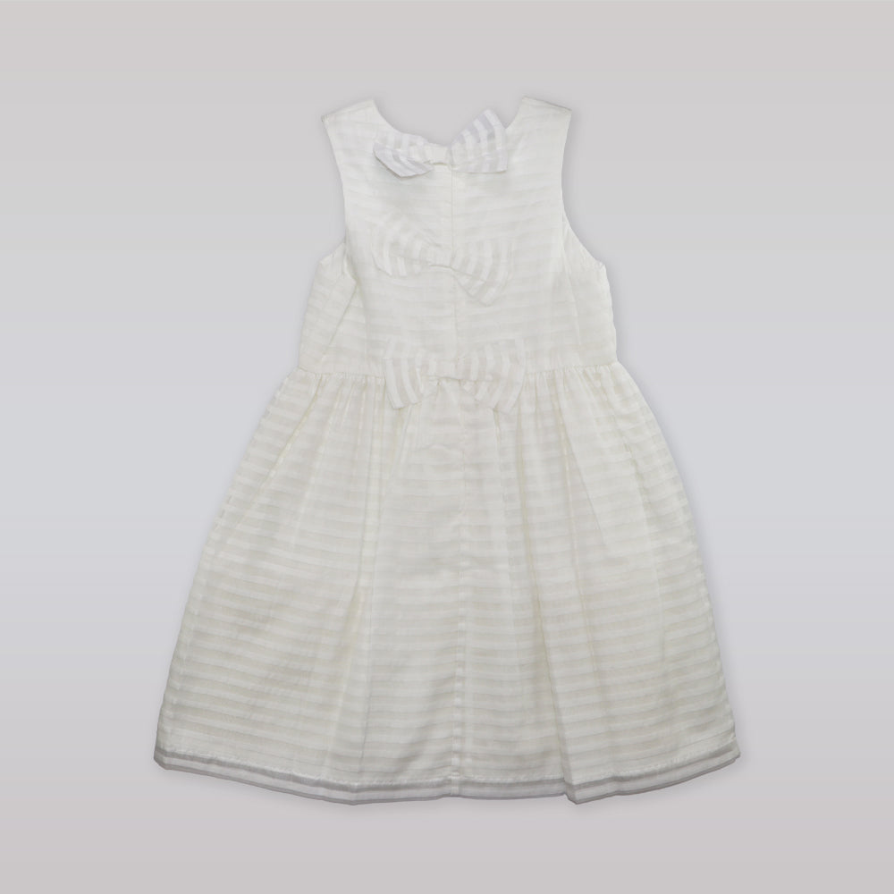 Hucklebones Girls White Organza Stripe Bodice Special Occasion Dress