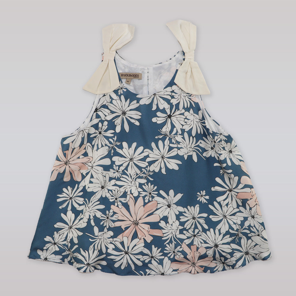 Hucklebones London Girls Luxury Star Magnolia Print Silk Trapeze Top