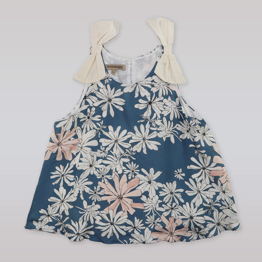 Hucklebones London Girls Luxury Star Magnolia Print Silk Trapeze Top