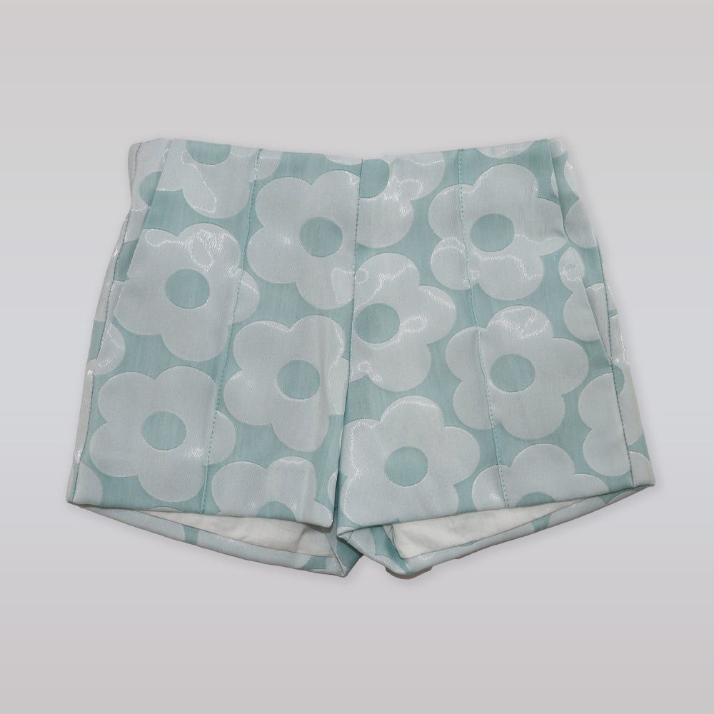 Hucklebones Girls Pistachio Green Butter Cup Jacquard Fashion Shorts