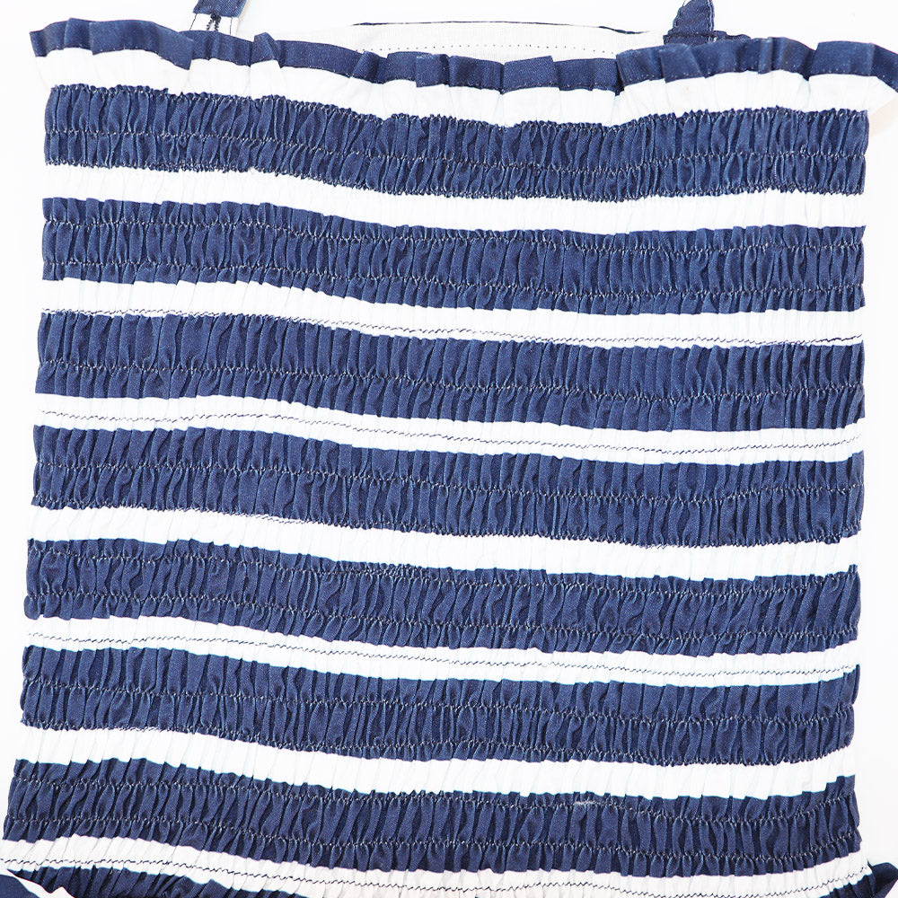 Rachel Riley Girls Navy and Ivory Striped Ruched Swimsuit