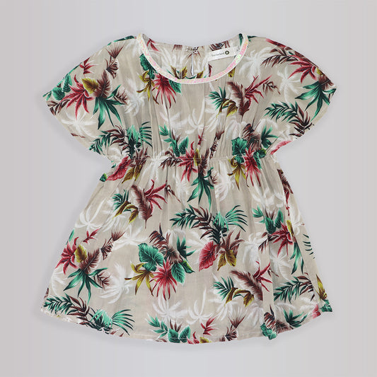 Troi Zenfants Toddler Girls Jade Green Palm Leaf Print Dress