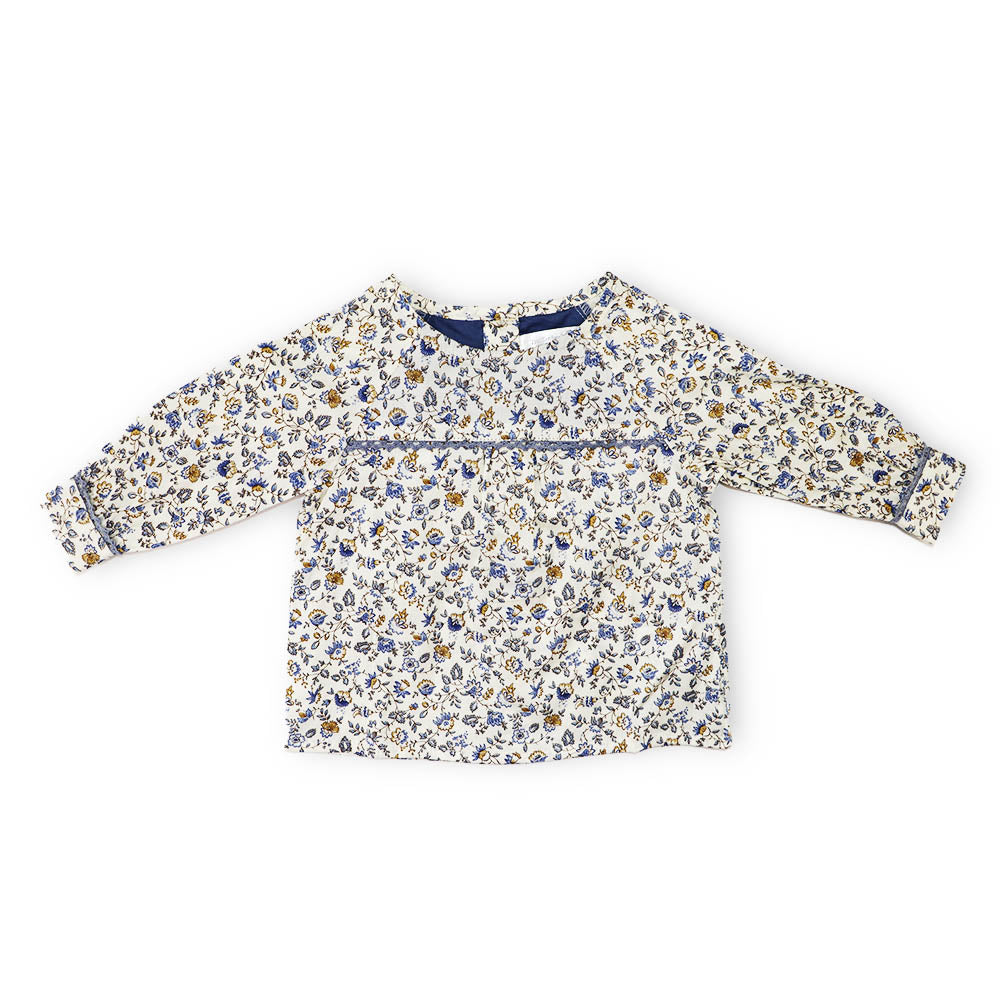 Troi Zenfants Louison Cotton Blue Flower Print Toddler Dress
