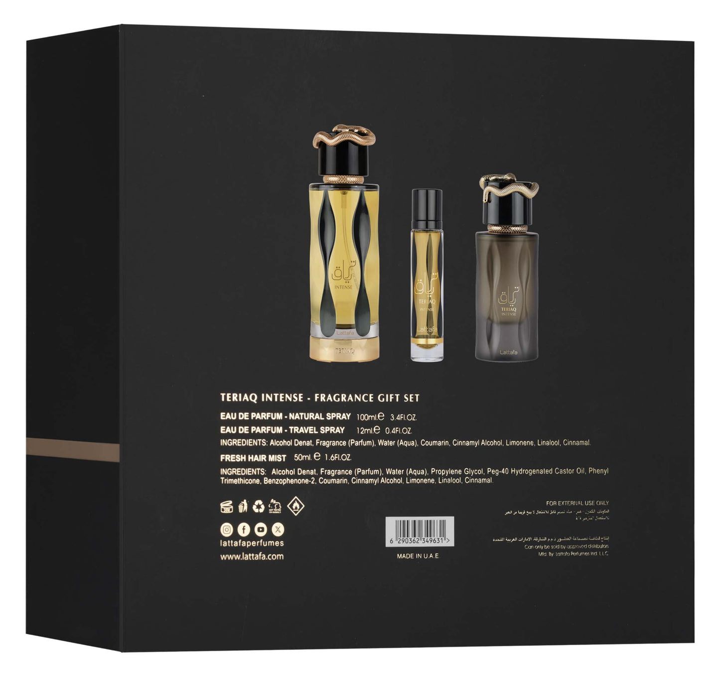 Lattafa Teriaq Intense Luxury Fragrance Gift Set with Hairmist