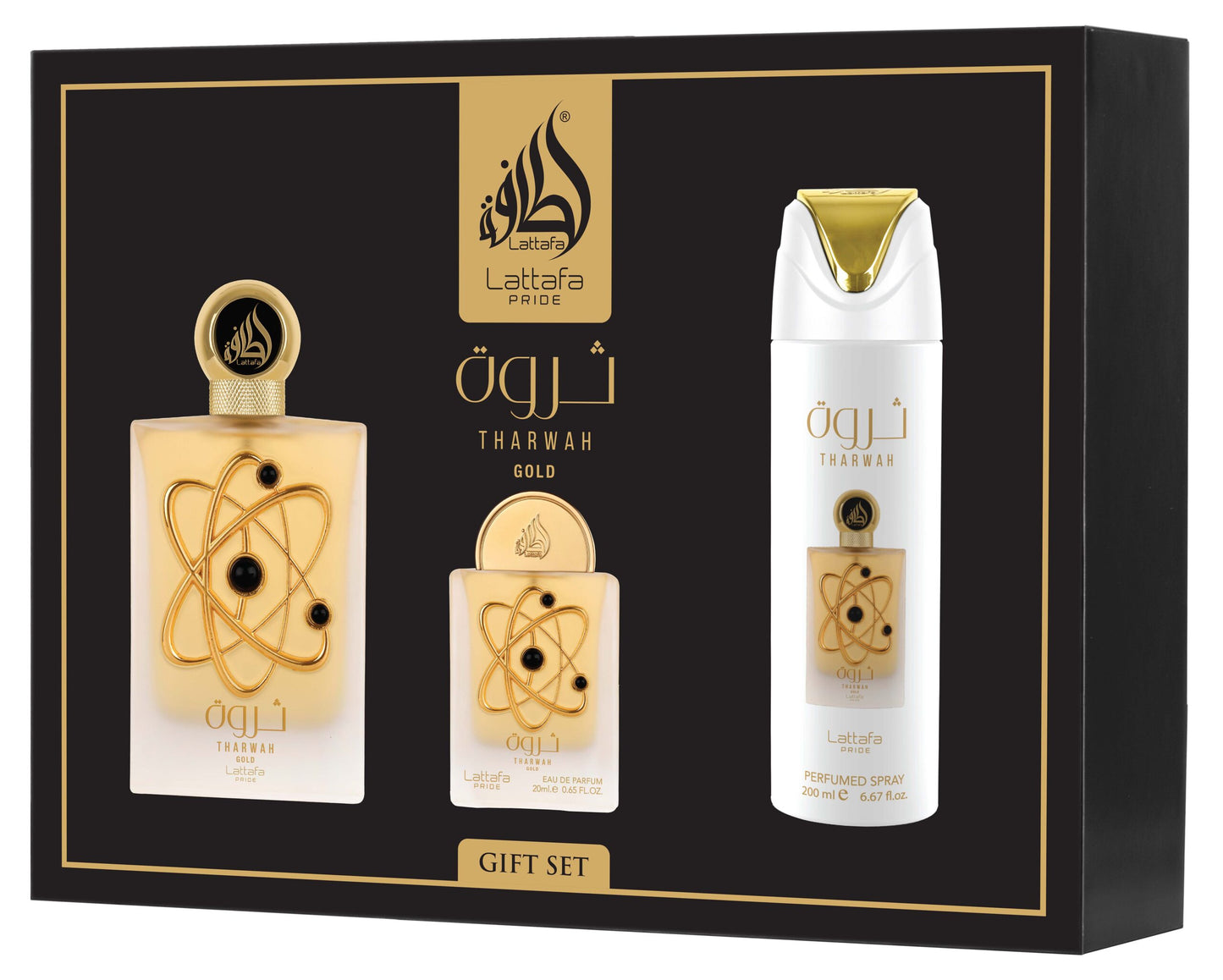 Lattafa Pride Tharwah Gold Luxury 3 Piece Fragrance Gift Set
