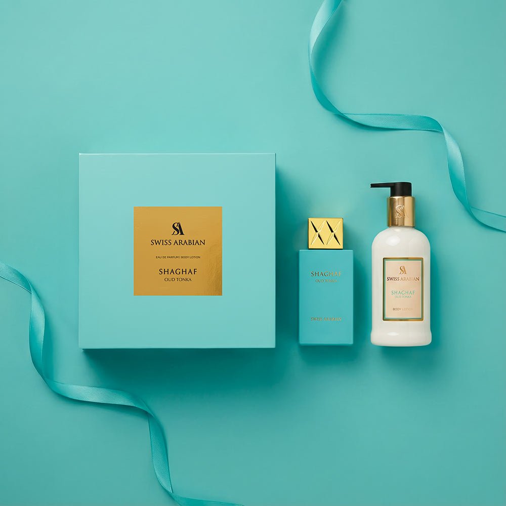 Swiss Arabian Shaghaf Oud Tonka Eau de Parfum and Lotion Set