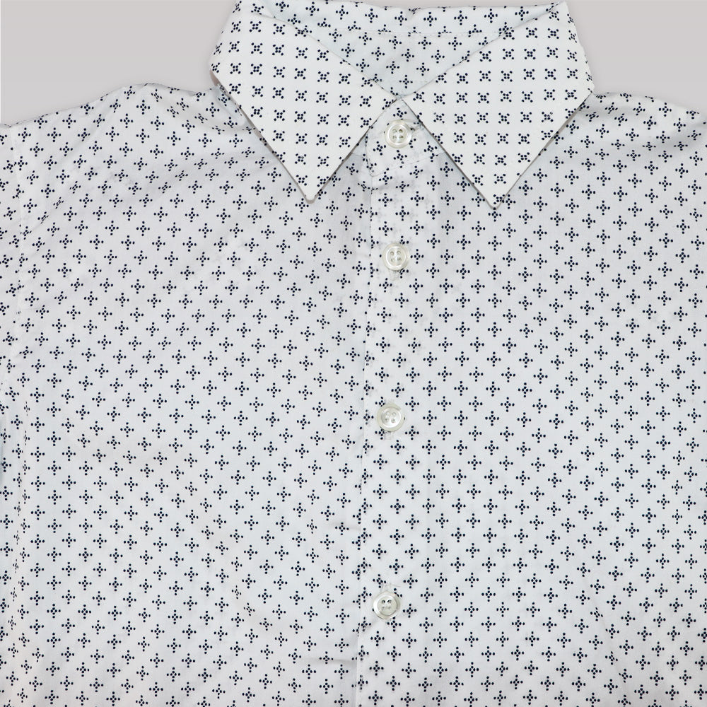 Unruly Blue Boys Cross Dot Pattern Long Sleeve Formal Shirt
