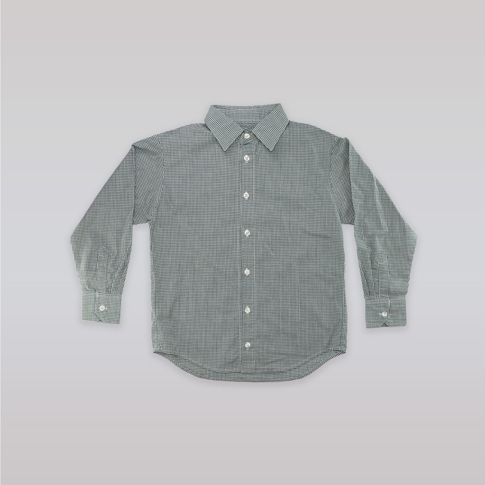 Unruly Blue Boys Classic Green Check Long Sleeve Cotton Shirt