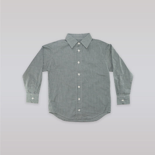 Unruly Blue Boys Classic Green Check Long Sleeve Cotton Shirt