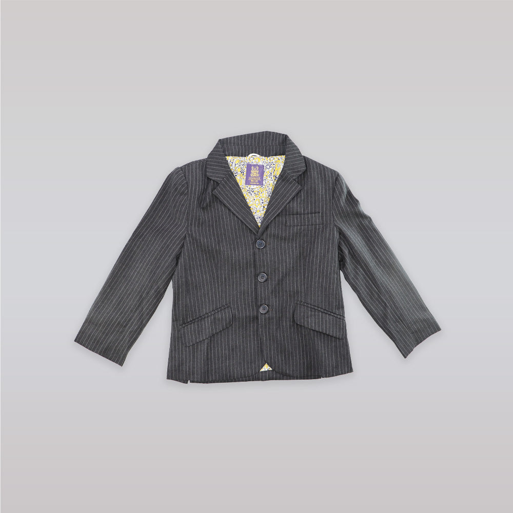 Unruly Blue Boys Cotton Pin Stripe Tailored Jacket in Black