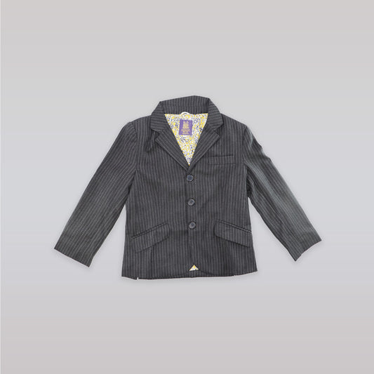 Unruly Blue Boys Cotton Pin Stripe Tailored Jacket in Black