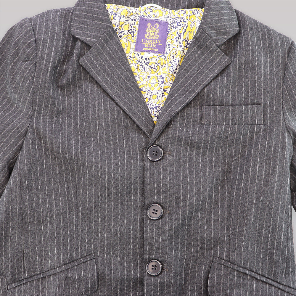 Unruly Blue Boys Cotton Pin Stripe Tailored Jacket in Black