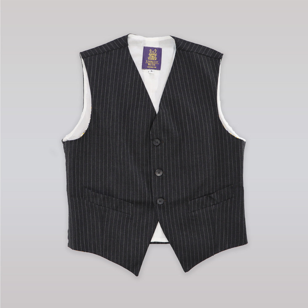 Unruly Blue Boys Black Pin Stripe Cotton Formal Waistcoat Vest