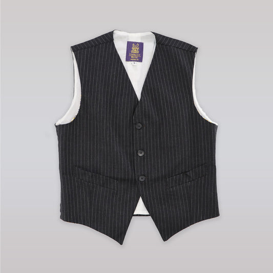Unruly Blue Boys Black Pin Stripe Cotton Formal Waistcoat Vest