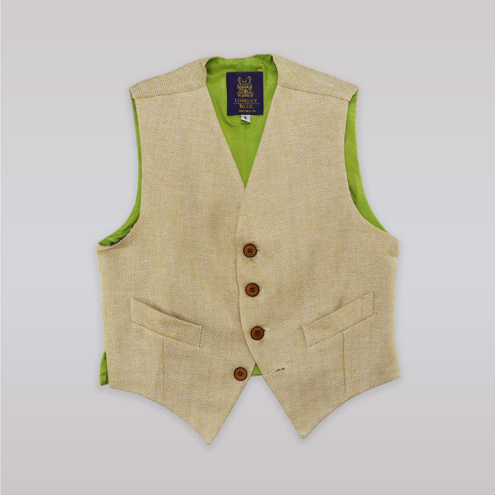 Unruly Blue Boys Beige Formal Suit Waistcoat for Events