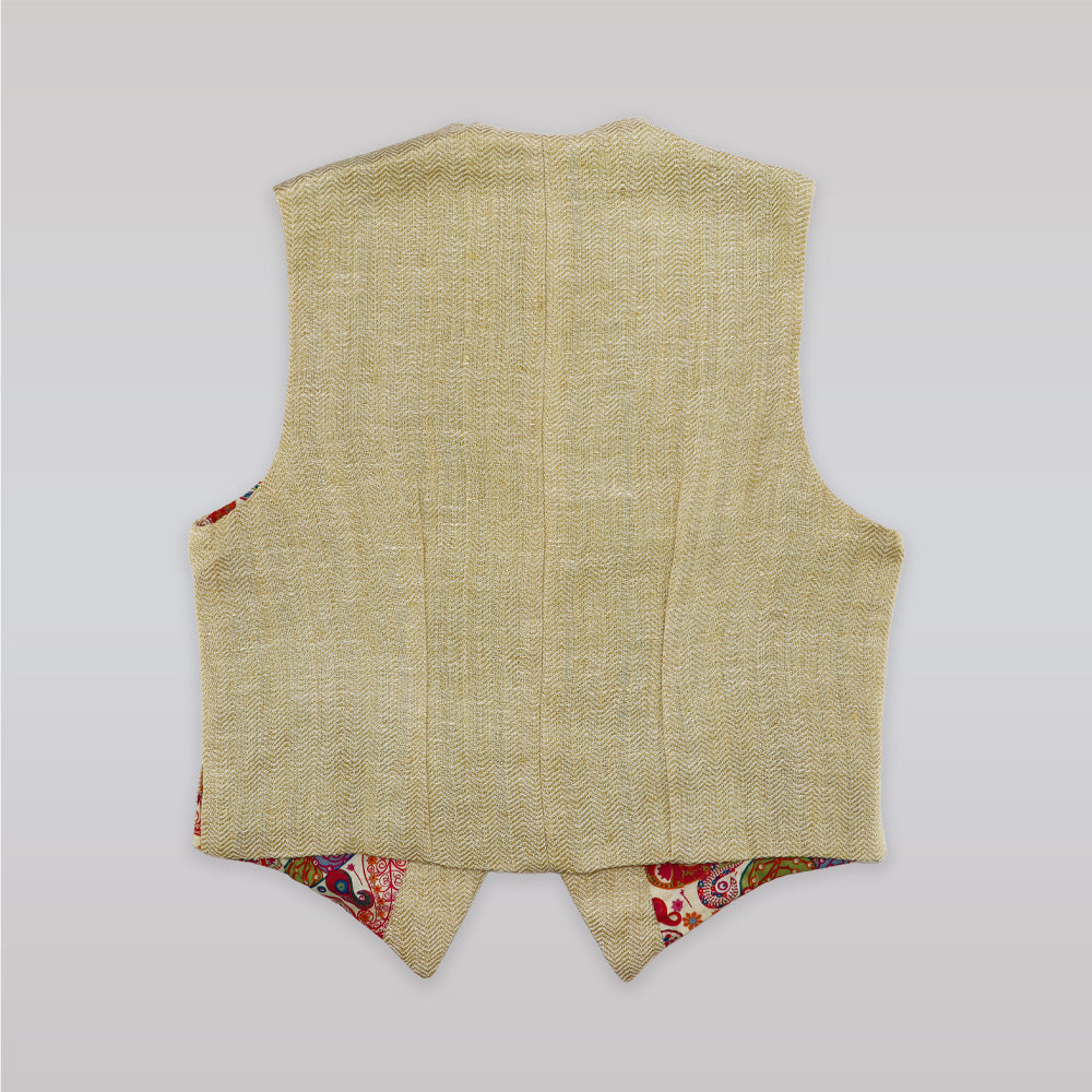 Unruly Blue Boys Beige Formal Suit Waistcoat for Events