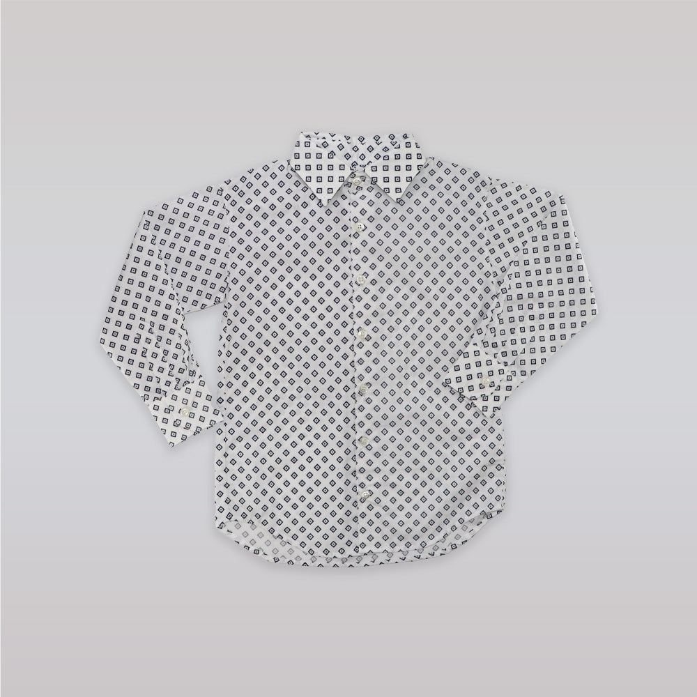 Unruly Blue Boys Diamond Dot Print Formal Cotton Shirt