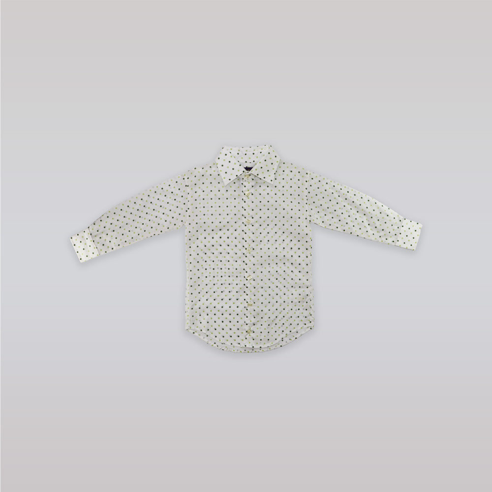 Unruly Blue Boys Green Dot Long Sleeve Formal Cotton Shirt
