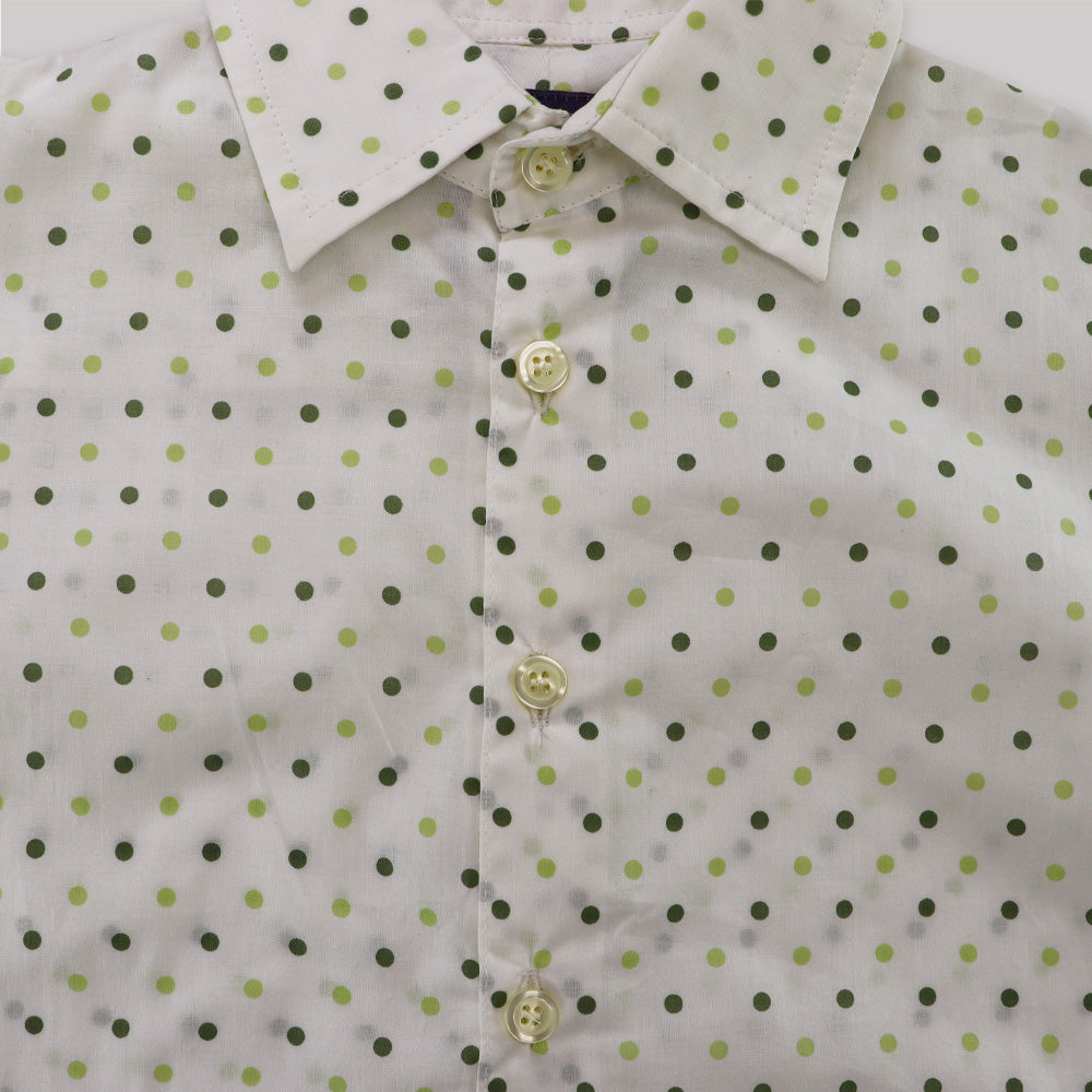 Unruly Blue Boys Green Dot Long Sleeve Formal Cotton Shirt