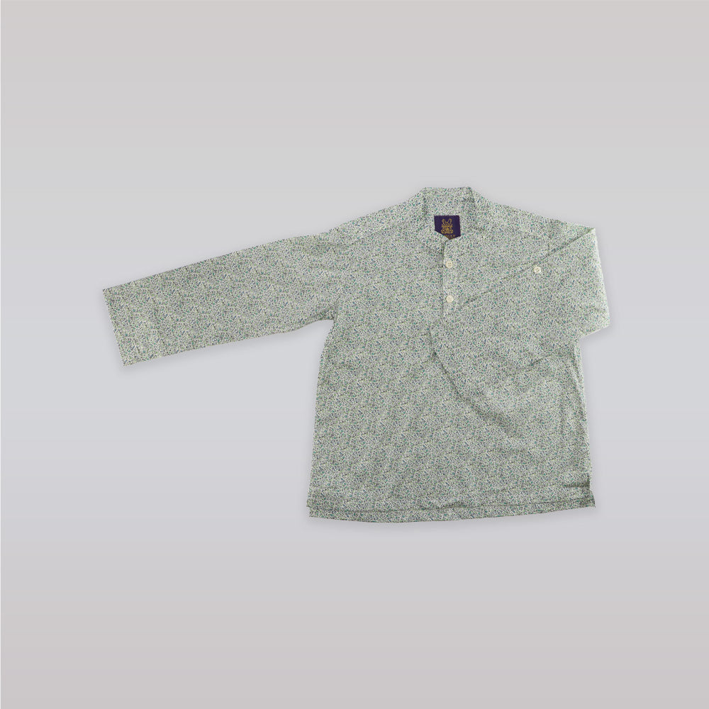 Unruly Blue Boys Liberty Woodbine Green Floral Mandarin Collar Shirt
