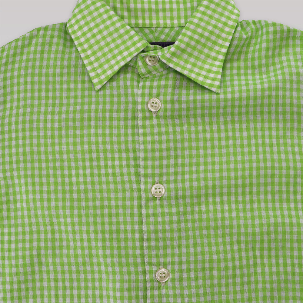 Unruly Blue Boys Small Green Check Cotton Formal Shirt