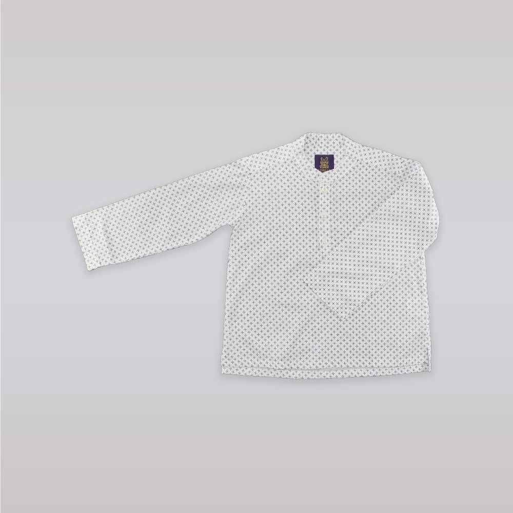 Unruly Blue Boys Cross Dot Mandarin Collar Cotton Shirt