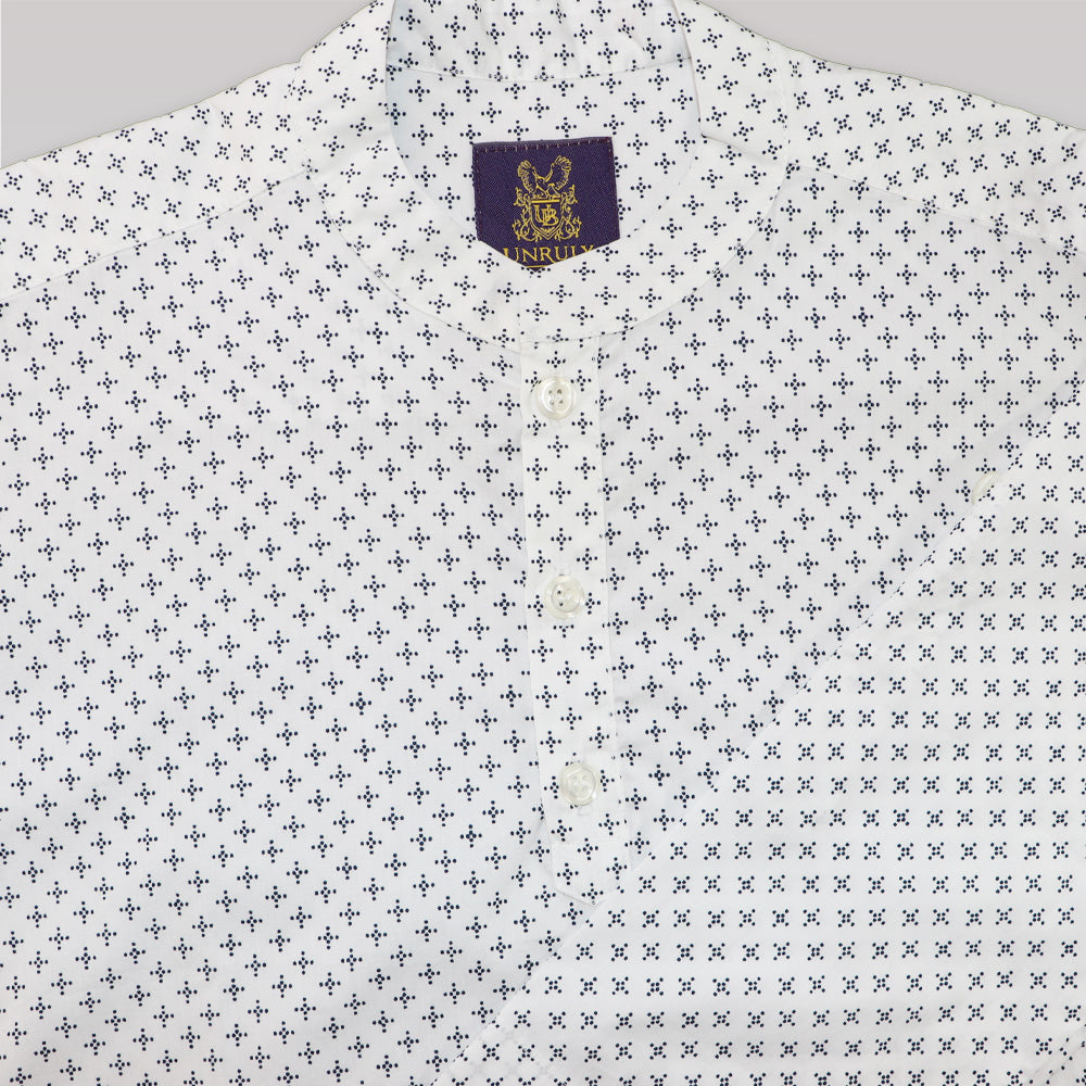 Unruly Blue Boys Cross Dot Mandarin Collar Cotton Shirt
