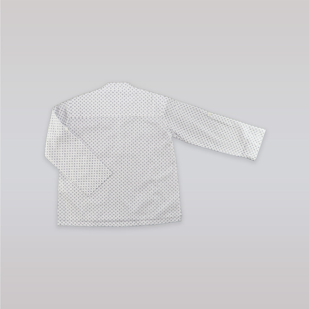 Unruly Blue Boys Cross Dot Mandarin Collar Cotton Shirt