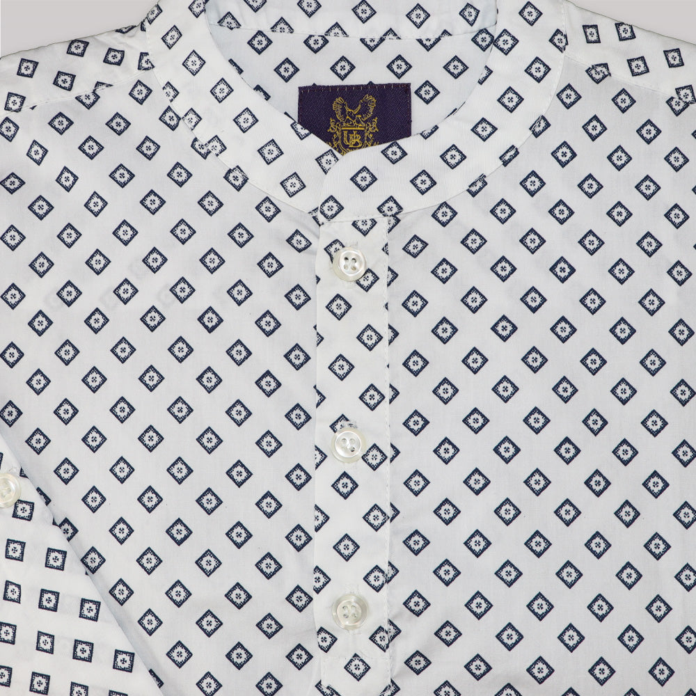 Unruly Blue Boys Diamond Dot Mandarin Collar Dress Shirt