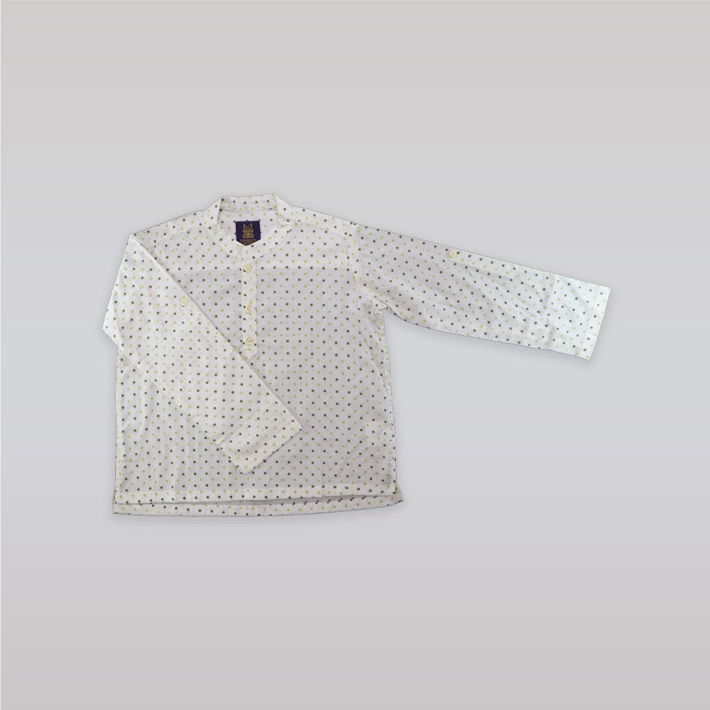 Unruly Blue Boys Green Dot Shirt with Stylish Mandarin Collar