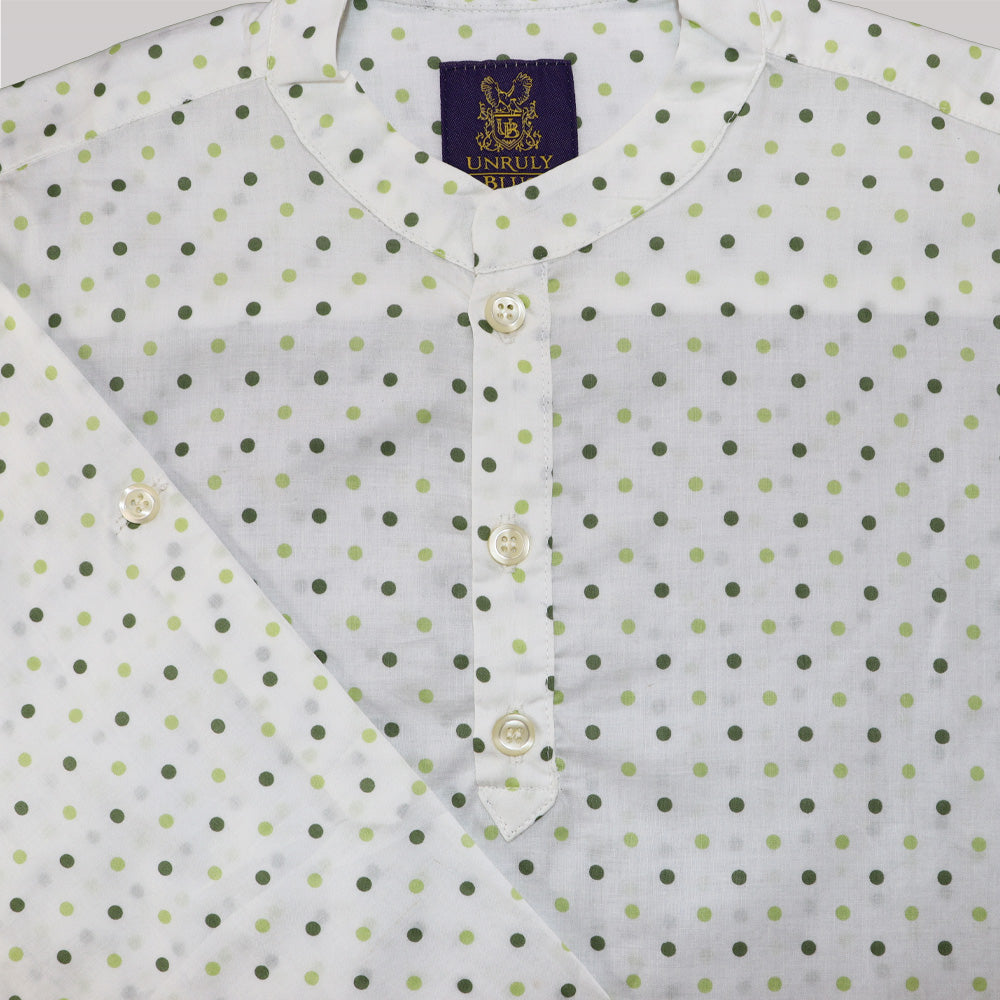 Unruly Blue Boys Green Dot Shirt with Stylish Mandarin Collar