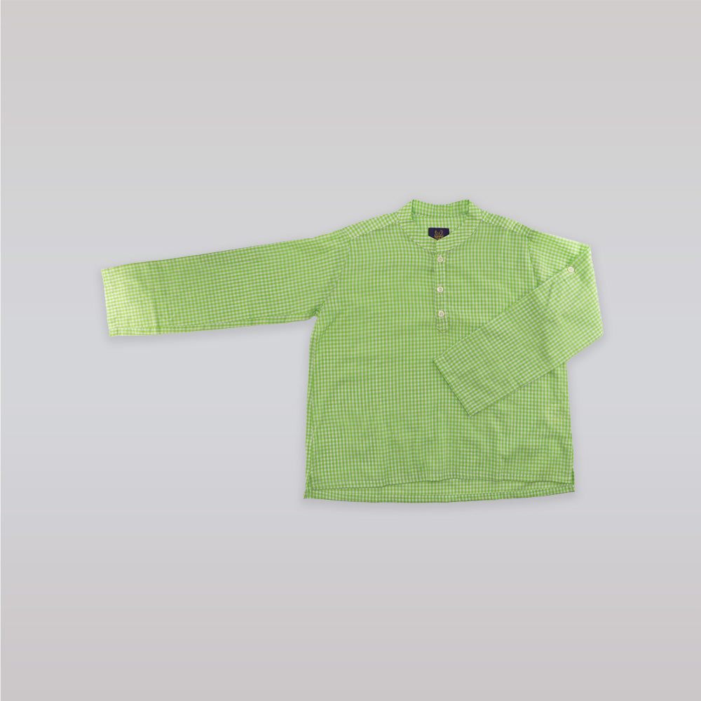 Unruly Blue Boys Small Green Check Mandarin Collar Shirt