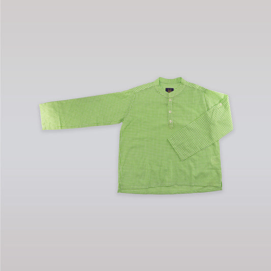 Unruly Blue Boys Small Green Check Mandarin Collar Shirt