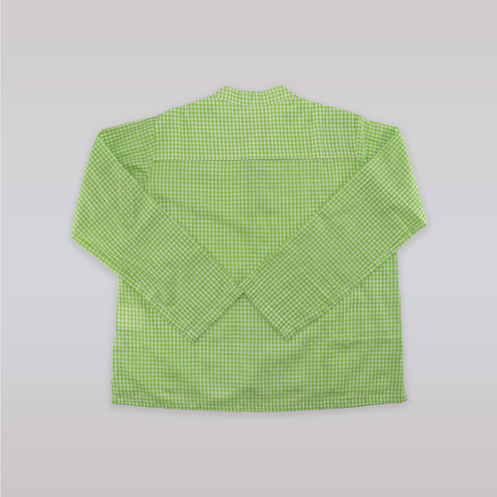 Unruly Blue Boys Small Green Check Mandarin Collar Shirt