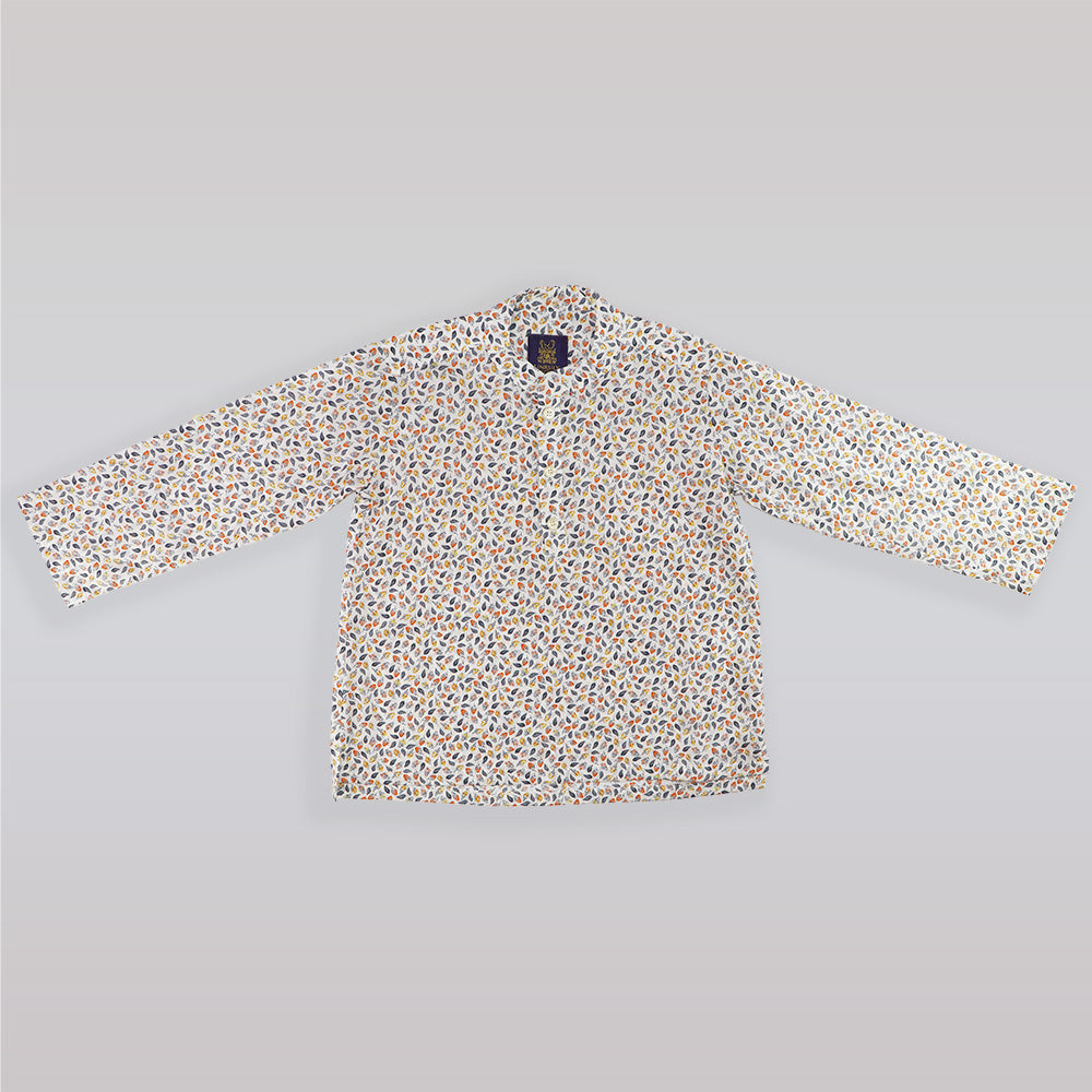 Unruly Blue Boys Orange Leaves Print Cotton Long Sleeve Shirt