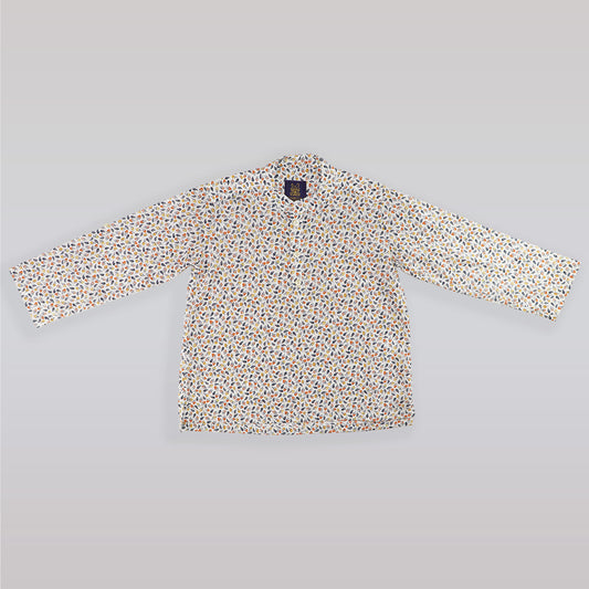 Unruly Blue Boys Orange Leaves Print Cotton Long Sleeve Shirt