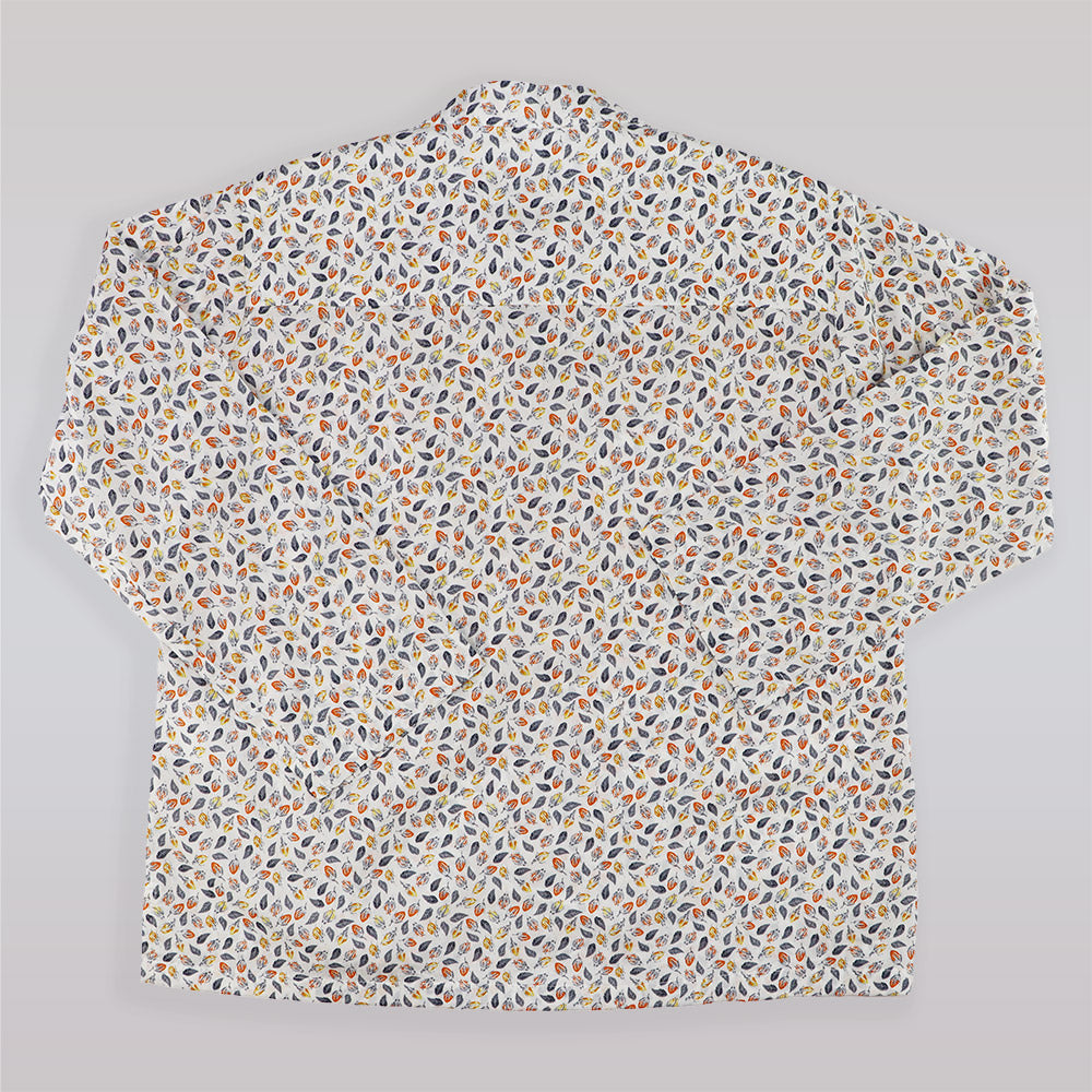 Unruly Blue Boys Orange Leaves Print Cotton Long Sleeve Shirt