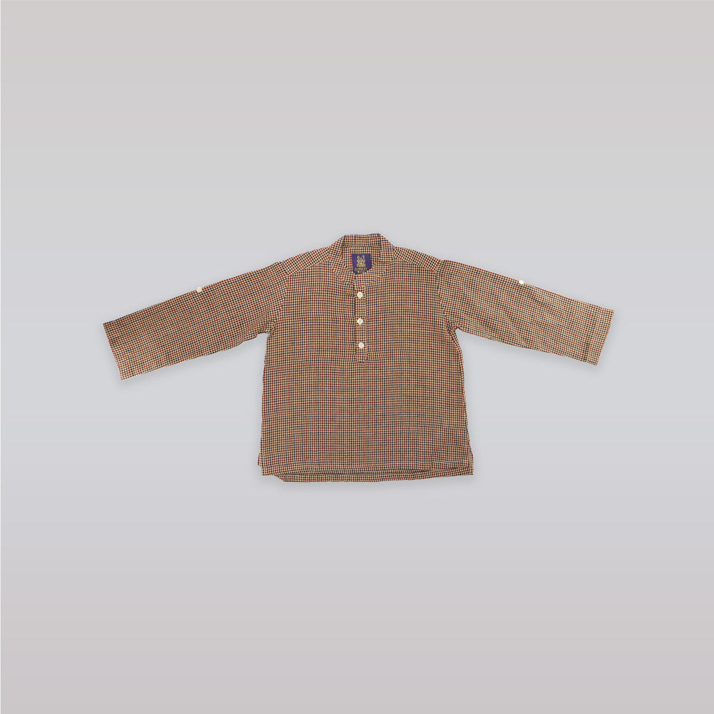 Unruly Blue Classic Brown Check Cotton Long Sleeve Boys Shirt