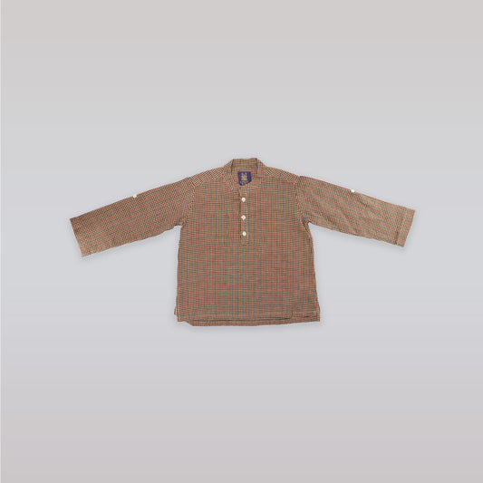 Unruly Blue Classic Brown Check Cotton Long Sleeve Boys Shirt