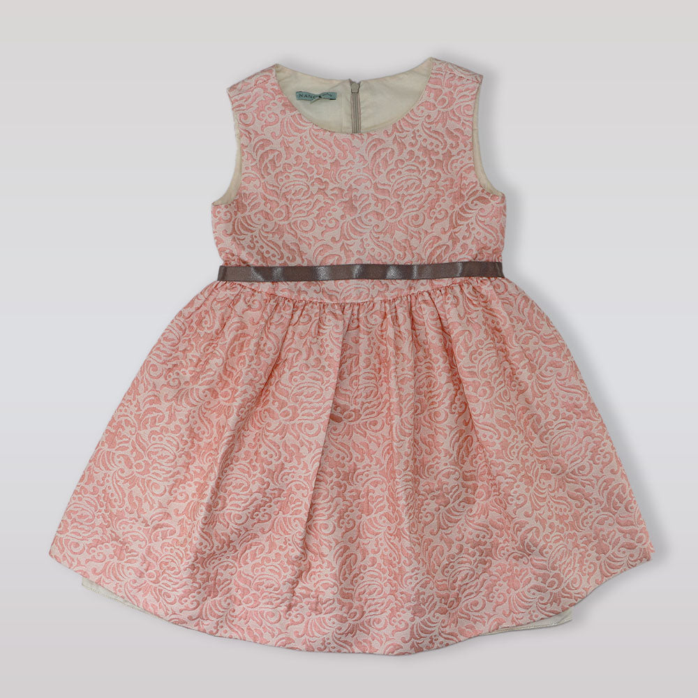 Nanos Baby Elegant Pink Textured Flare Dress for Young Girls